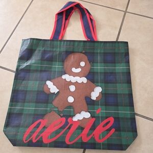 Aerie Plaid Tote Bag with Gingerbread Design Shopping Bag